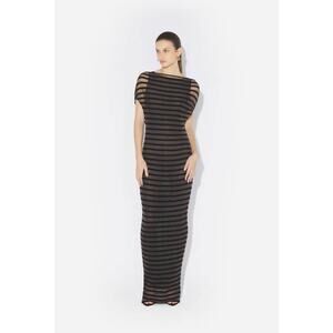 Jean Paul Gaultier Nylon Long Dress With Viscose Mariniere Stripes in Black XS